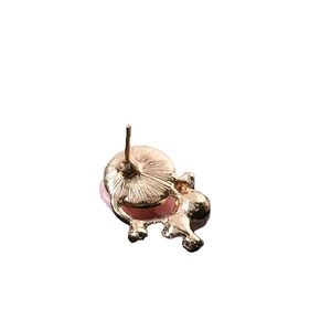Elegant gold flower earring with pink enamel petals and pearl detail in a front view