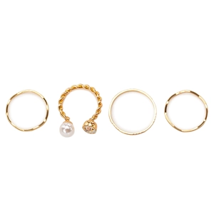Ensemble de 4 bagues géométriques dorées minimalistes avec perle et strass