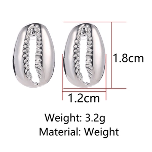Detailed size view of silver shell stud earrings with dimensions 1.8cm by 1.2cm