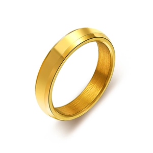Detail of faceted gold ring with brushed metal texture and polished finish on inner band