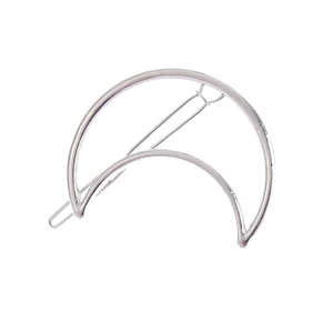 Pince à cheveux minimaliste en métal argenté en forme de lune avec finition polie brillante