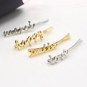 Minimalist Alloy Metal English Letter Hair Clip Gold Silver Plated Love Happy Smile Merci Bobby Pin Hair Accessory Women
