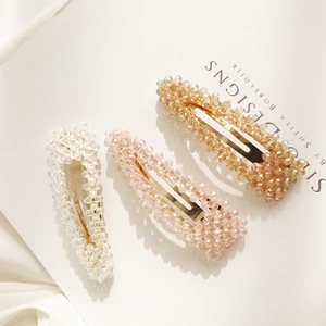 Lot de trois barrettes à cheveux en cristal élégantes en blanc, rose et champagne