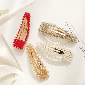 Lot de 4 barrettes à cheveux élégantes avec perles de cristal en rouge, gris et champagne