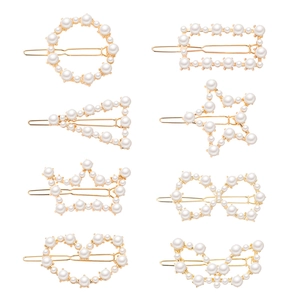 Set di 8 eleganti fermagli per capelli dorati con perle bianche in forme geometriche