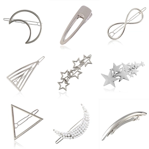 Set di 9 fermagli per capelli in metallo argento con luna e motivi geometrici