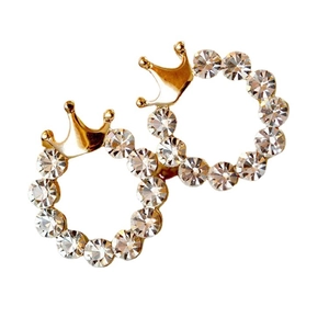 Elegant gold alloy crown stud earrings featuring sparkling round crystal halo for women