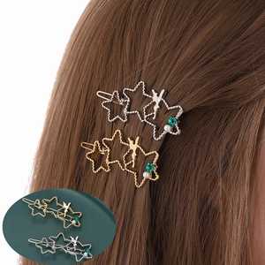 Pince à Cheveux Vintage Étoile à Cinq Branches en Alliage Avec Imitation Künstliche Perle Strass Vert Design de Fée Femmes Bijoux