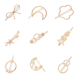 Pince à Cheveux Géométrique Creuse en Alliage Minimaliste Coréen pour Femmes Or Argent Lune Étoile Nœud Cœur Infini Forme Épingle à Cheveux Accessoire Mode