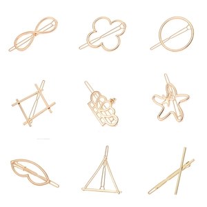 Lot de 9 pinces à cheveux géométriques dorées avec motifs étoile lune et nœud papillon