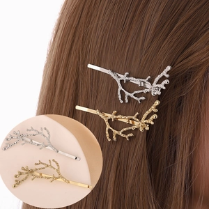 Barrettes en Alliage Design de Branche Simple Style Nature Métallique Forme de Branche Pinces Latérales Or Argent Accessoires de Cheveux pour Femmes