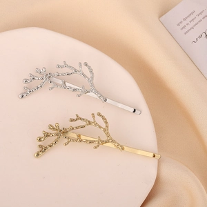 Barrettes à cheveux classiques dorées et argentées en forme de branche élégante
