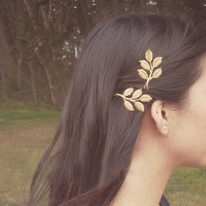 Barrettes à cheveux branche d'olivier dorée rétro avec texture de feuille réaliste