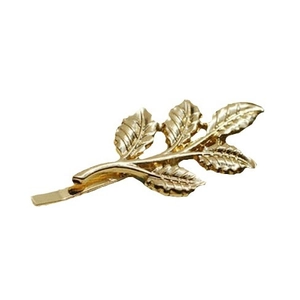 Barrette à cheveux élégante en forme de feuille d'olivier dorée avec texture métallique