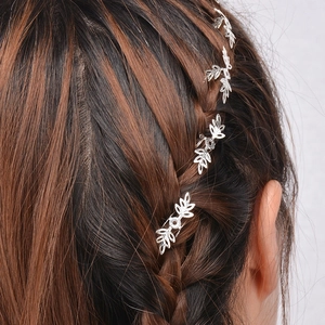 Elegant silver leaf hair clips set for braided hairstyles with hollow metal design details