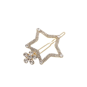 Pince à cheveux étoile évidée dorée élégante avec strass et petit accent floral