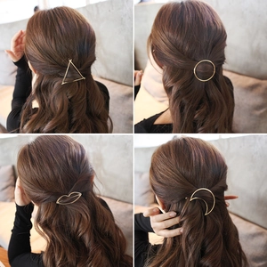 Minimalist Geometric Metal Hair Clips For Women Gold Silver Plated Moon Round Triangle Diamond Shaped Hollow Hairpin