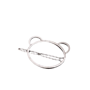 Minimalist silver hollow bear head hair clip with sleek metallic finish for women