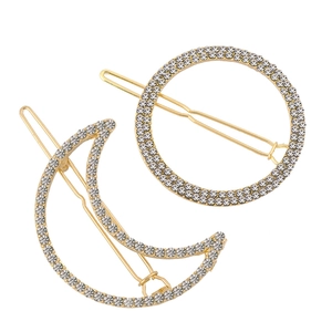 Elegante Legierung Strass Geometrische Haarklammern Gold Silber Rund Mond Minimalistische Haarnadeln Für Damen Schmuck