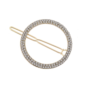 Eleganter runder Haarclip aus Goldlegierung mit doppelter Reihe Strass auf weißem Grund