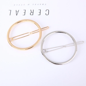 Minimalist circular alloy hair clips in polished gold and silver finish for women