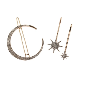 Fermaglio per Capelli in Lega con Strass Vintage da Donna Moda Motivo Stella Luna Forcine Oro Lucido Eleganti Accessori