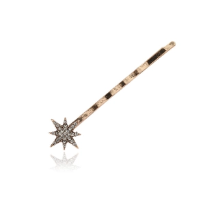 Set di fermagli per capelli in oro rosa con strass a stella e luna su fondo bianco