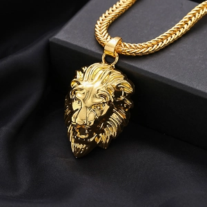 Hip Hop Löwenkopf Anhänger Halskette Für Herren Damen Gold Farbe Legierung 3D Tier Schmuck Punk Streetwear Weizenkette Zubehör