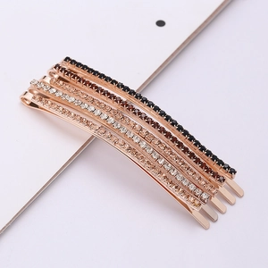 Set of five rhinestone hairpins in rose gold finish with multicolor sparkling crystals