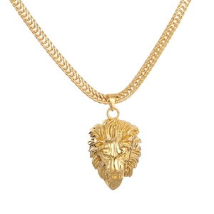 Hip-Hop Löwenkopf Halskette in Gold mit dicker geflochtener Weizenkette für Herren