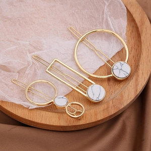 Geometric Gold Alloy Hair Clips For Women Minimalist Marble Texture Round Rectangle Hair Pins Fashion Hair Accessories