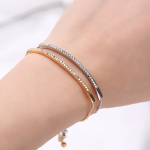 Minimalist Alloy Rhinestone Adjustable Bolo Bracelet For Women Fashion Commute Single Row Pave Hand Jewelry Gift
