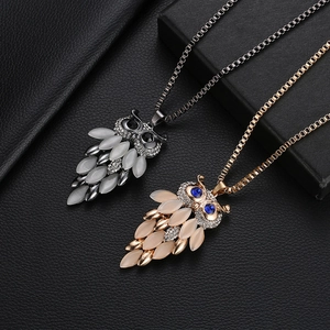 Collana Vintage Con Pendente a Gufo Lunga Catena per Maglione Con Strass Pietra Occhio di Gatto Artificiale Gioielli Moda Donna