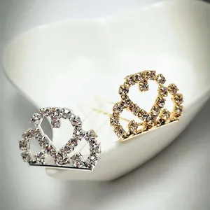 Pic à Cheveux en Strass Scintillant Couronne Cœur Forme de U pour Enfants Filles Mariage Fête Accessoires Peigne Or Argent
