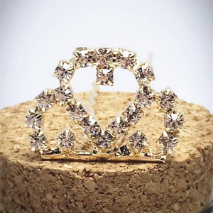 Épingle à cheveux couronne et cœur en strass avec cadre en alliage doré pour mariée
