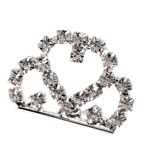 Épingle à cheveux en forme de couronne double cœur avec strass pour mariée
