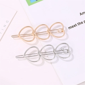 Korean Style Minimalist Hollow Triple Heart Alloy Hair Clip Gold Silver Plated Heart Side Clip Hair Jewelry For Women