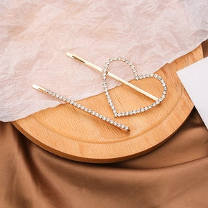 2er-Set goldene Haarklammern mit Strass-Herz und funkelndem Stab-Design für Damen