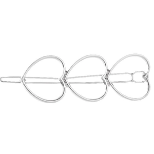 Korean style silver hollow triple heart hair clip with minimalist metal spring design