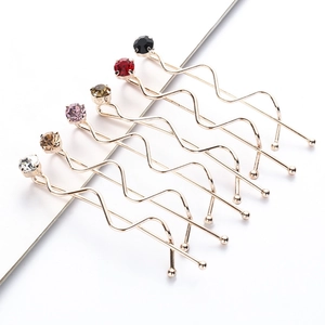 Fermaglio per Capelli a Onde in Lega Minimalista per Donna Placcato con Strass Scintillante Clip Laterale Accessori per Forcina a Torsione di Moda Coreana