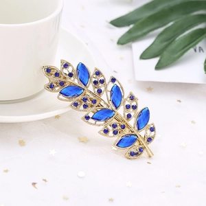 Elegant Alloy Rhinestone Leaf Shape Hair Clip For Women Korean Fashion Electroplated Gold Metal Hair Accessory BB Clip