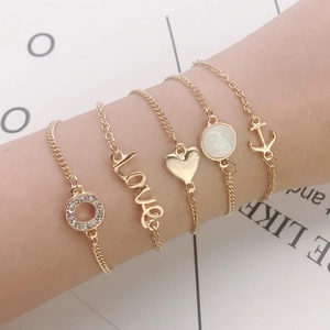 Bracciali in Lega Placcati Oro da Donna Pendenti Cuore Amore Ancora Strass Intarsiati Gioielli di Moda Accessori Mano
