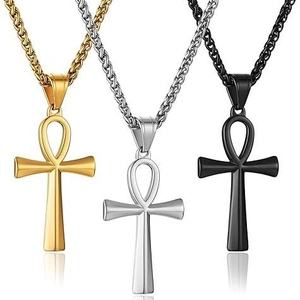Vintage Stainless Steel Egyptian Ankh Cross Pendant Necklace For Men Women Gold Silver Black Retro Religious Protection Amulet Jewelry Gift