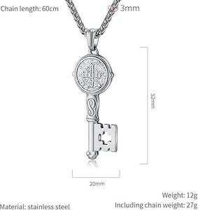 Detailed specs of the stainless steel Saint Benedict medal key pendant necklace