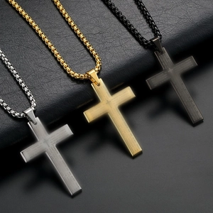 Collier avec Pendentif Croix Gravée Notre Père en Acier Inoxydable pour Hommes Femmes Bijoux Religieux Chaîne Vénitienne Industrielle