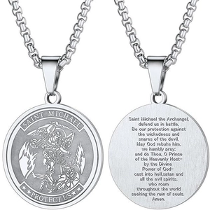 Saint Michael Medal Pendant Necklace For Men Women Stainless Steel Religious Archangel Protection Coin Prayer Necklace Jewelry Gift