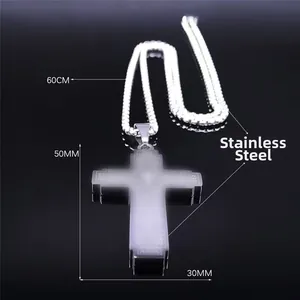 Detailed view of stainless steel cross pendant with 60cm chain length and 50mm size