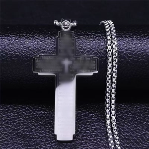 Vintage stainless steel cross necklace featuring laser-engraved Lord's Prayer text