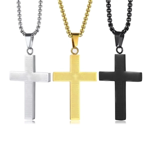 Cross necklace with Lord's Prayer engraving in silver, gold, and black stainless steel