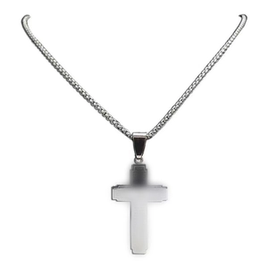 Silver stainless steel Bible cross pendant necklace with engraved prayer on woven chain